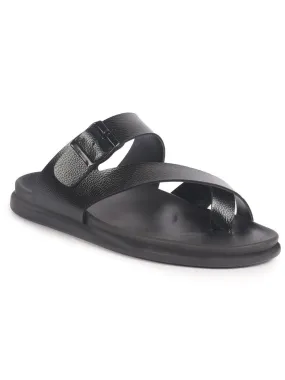 Men Black Toe Ring Kolhapuri Adjustable Strap Slip On Outdoor Slippers|Anti Skid Sole Sandals|PU PAD Insole