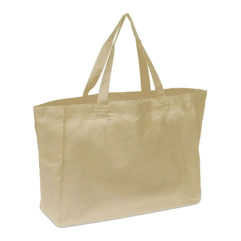 100% Cotton sheeting travel tote with matching handles, and full side and bottom gusset