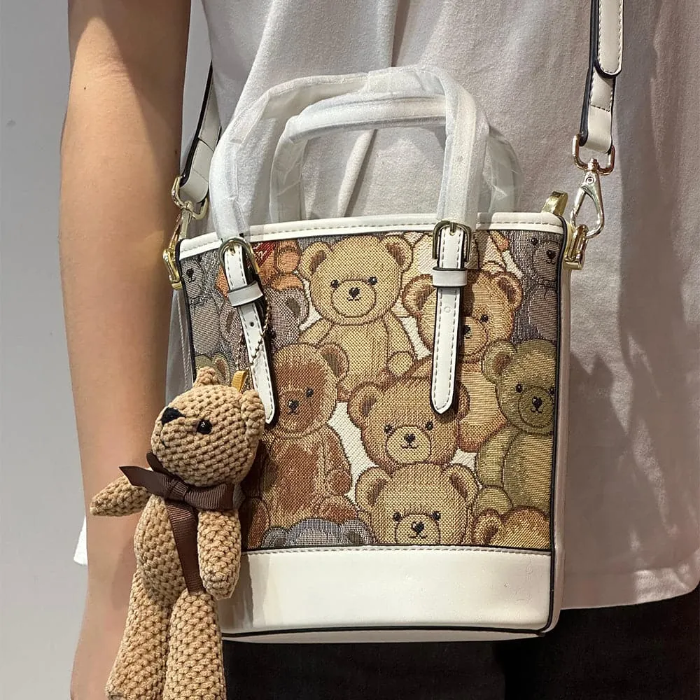 AG Collective Bear Casual Bucket Bag Crossbody Women's Bag with Bear Doll