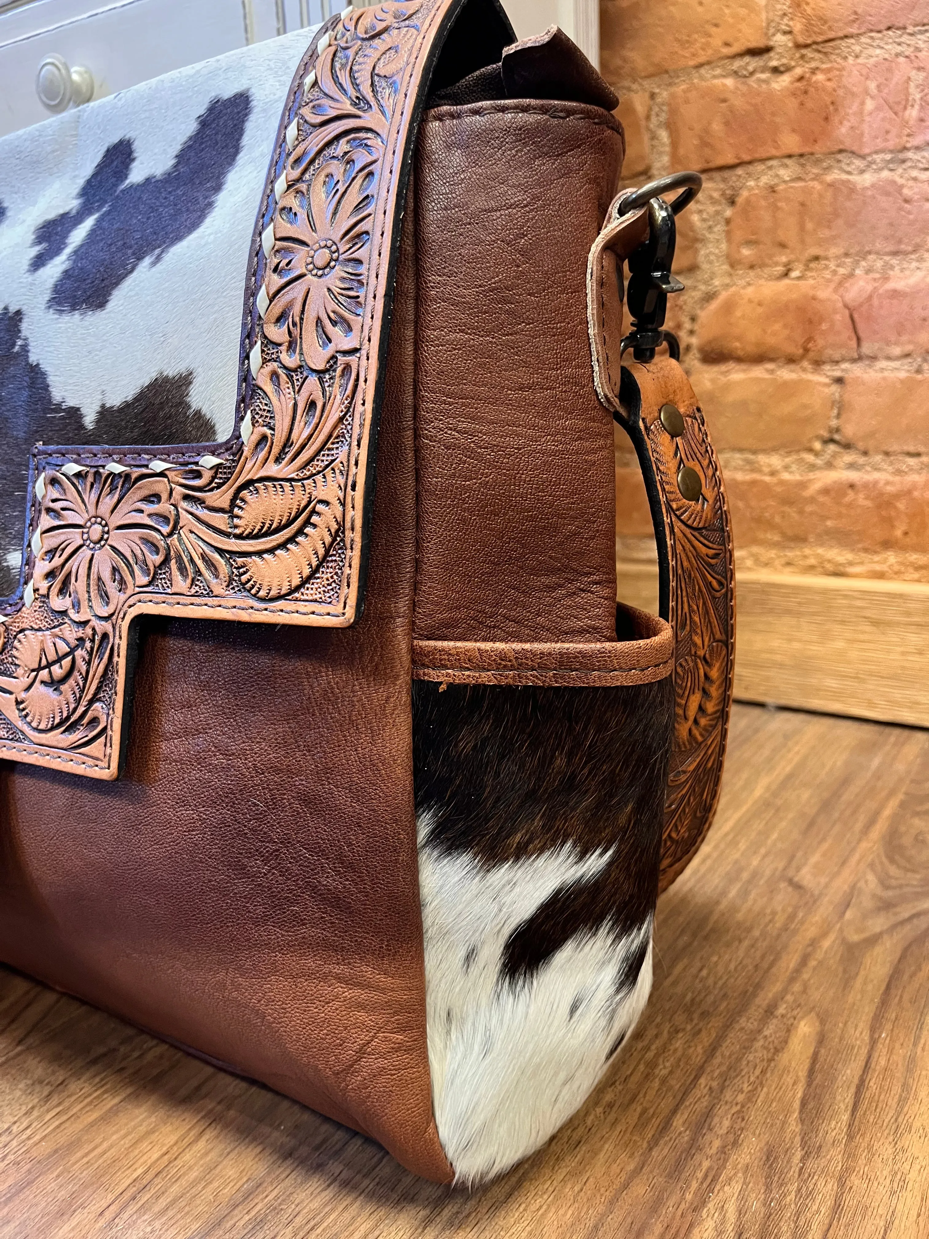 American Darling Cowhide Hair-On Concealed Carry Crossbody Messenger Briefcase Purse ADBG842B