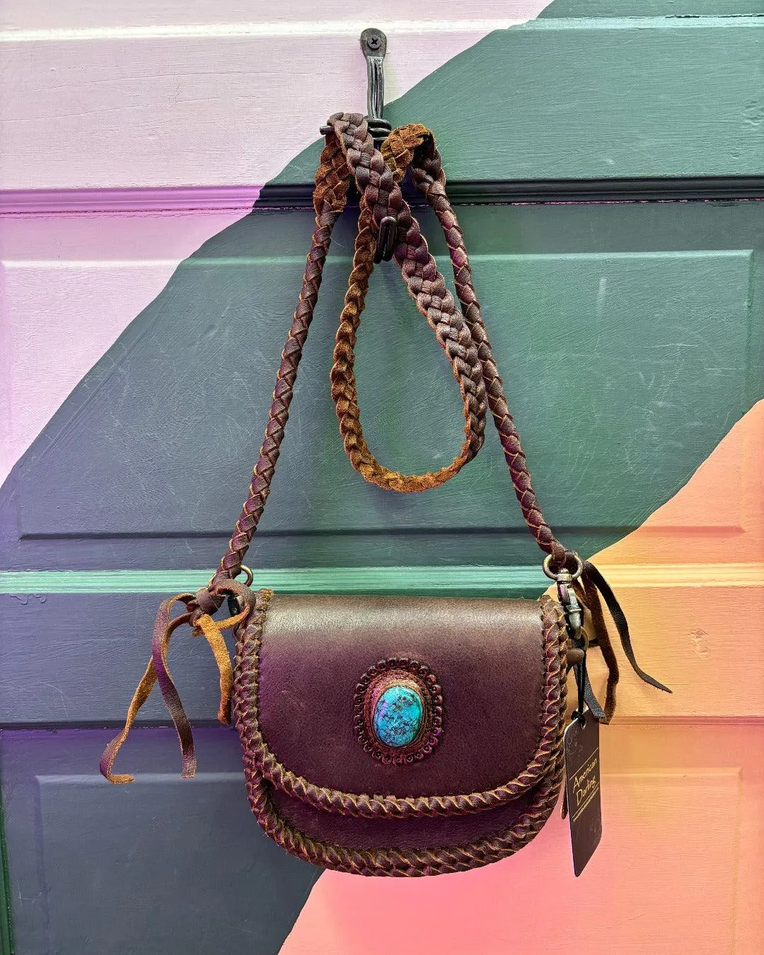 American Darling Genuine Leather Braid Faux Turquoise Crossbody Purse ADBGM338D-B