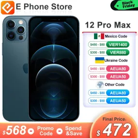 Apple iPhone 12 Pro Max 256GB/128GB ROM With Face ID 6.7"2778 x 1284 OLED Screen A14 Bionic Chip 12MP Camera Unlocked