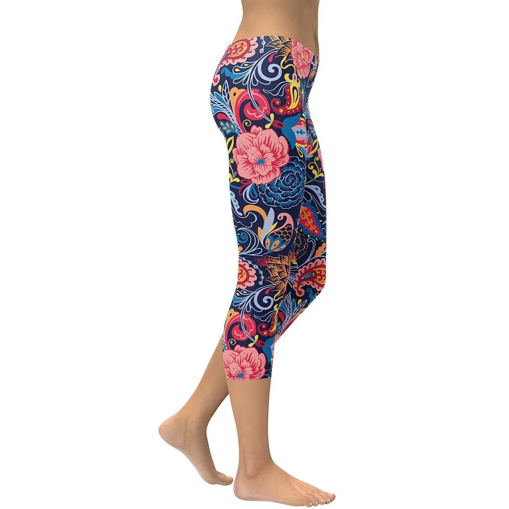 Art Deco Floral Capris