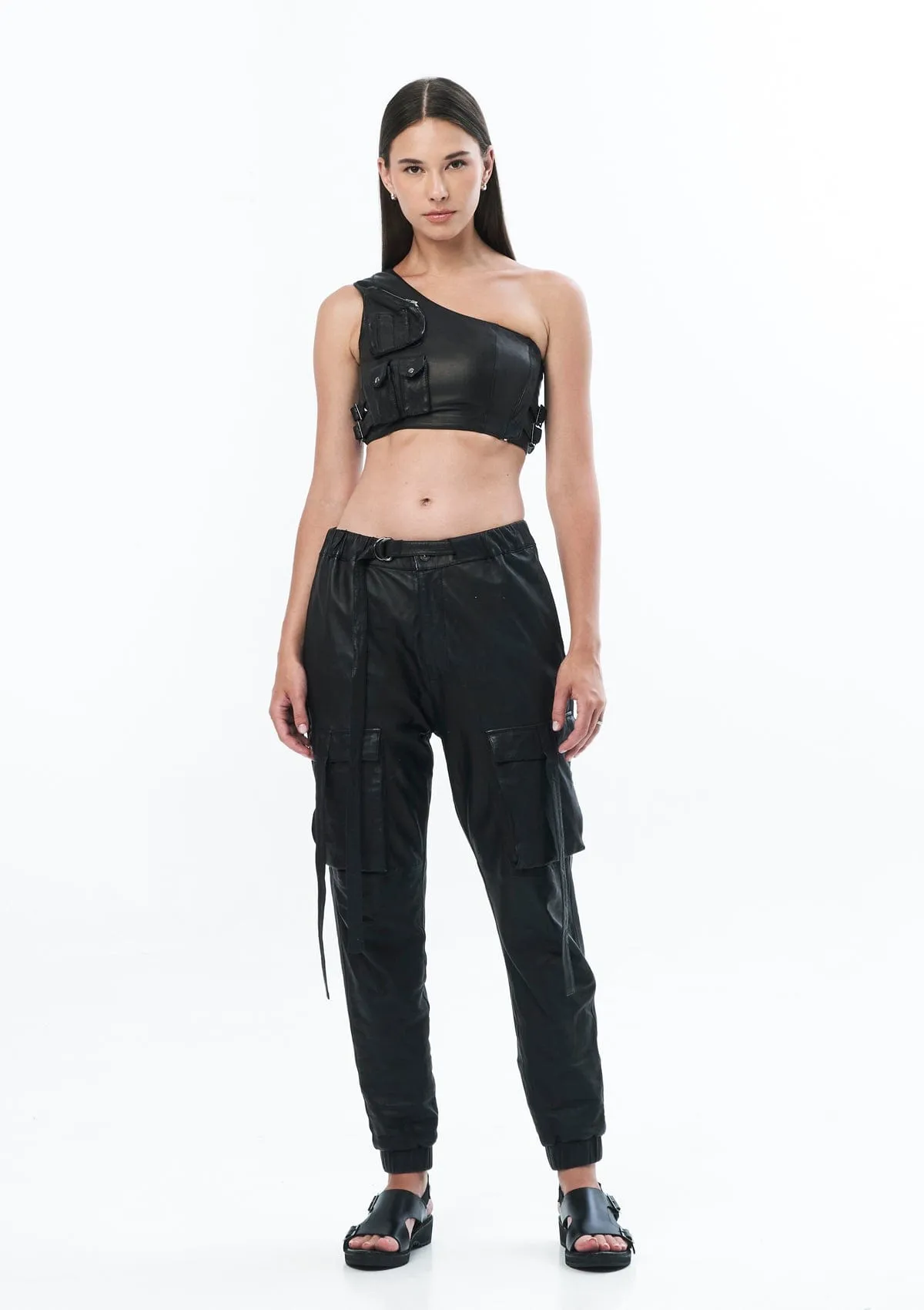 ASYM AALIYAH LEATHER TOP IN BLACK