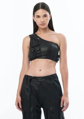 ASYM AALIYAH LEATHER TOP IN BLACK