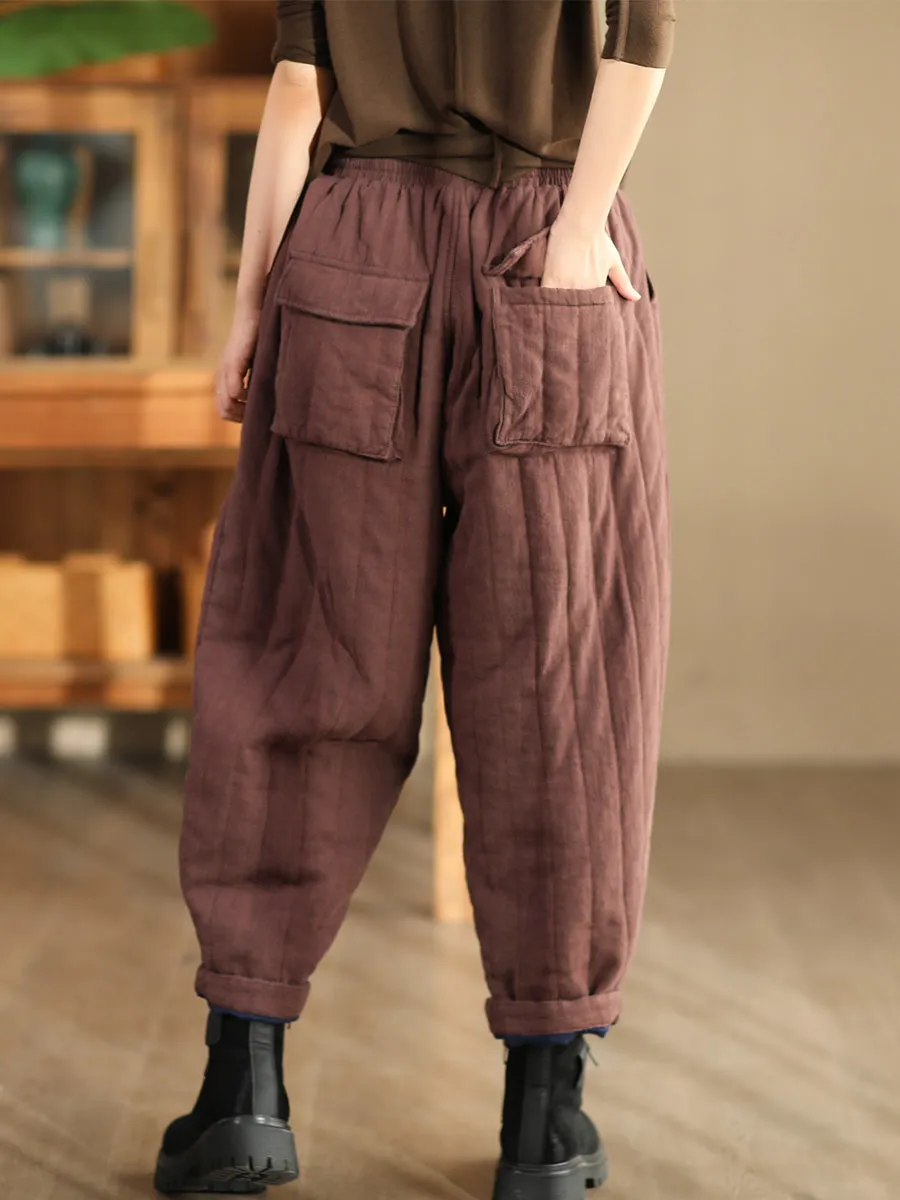 Babakud Women Winter Quilted Thickened Ramie Cotton Pants