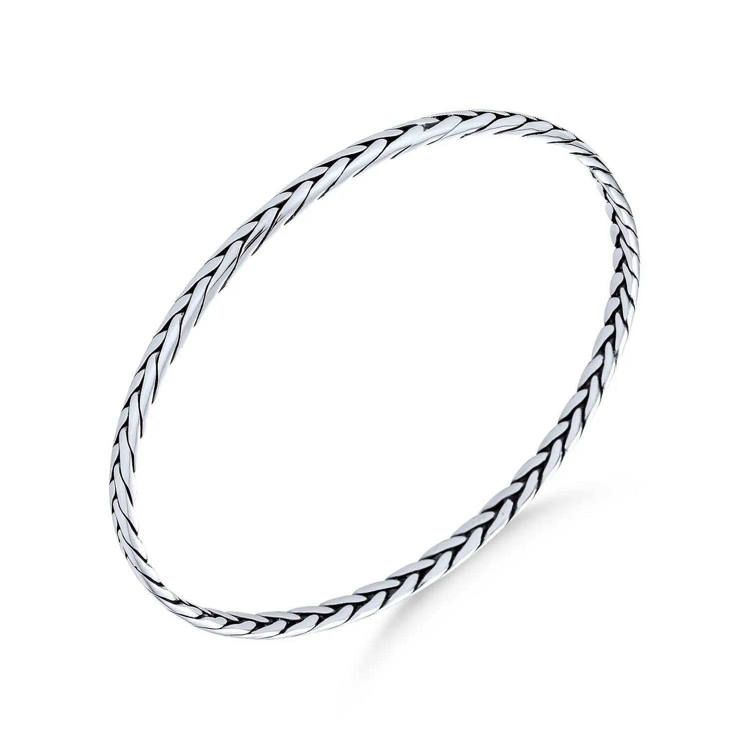 Bali Singaraja Basket Weave Wheat Twisted Braided Bangle Bracelet .925 Silver