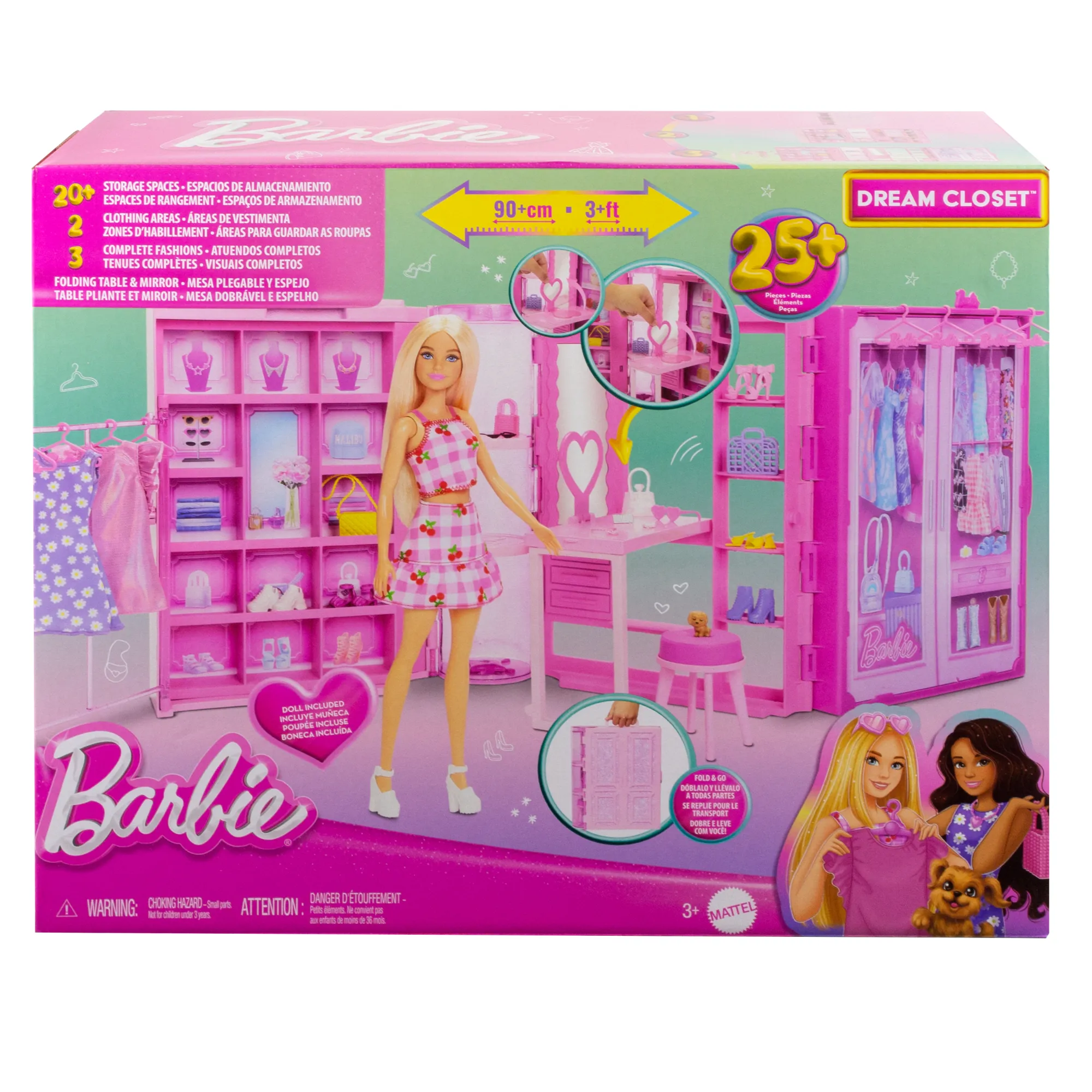 Barbie Dream Closet Toy Playset With Fashion Doll, CloThes, & Accessories, 3-Ft-Wide With 25  Pieces