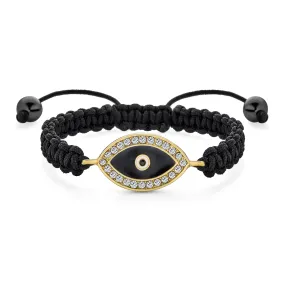 Black Braided Cord Amulet Multi Color Evil Eye Bracelet Adjustable Gold Plated