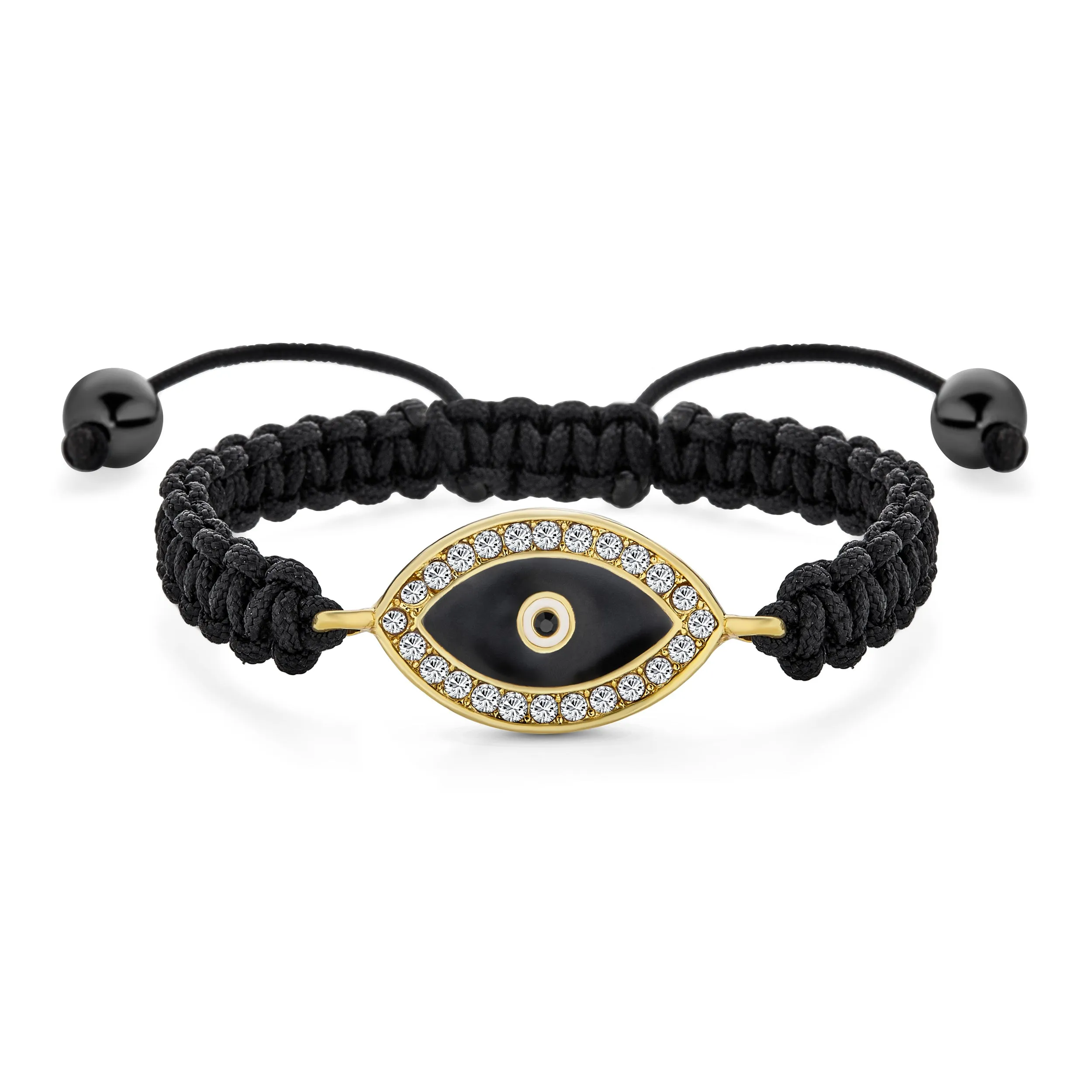 Black Braided Cord Amulet Multi Color Evil Eye Bracelet Adjustable Gold Plated