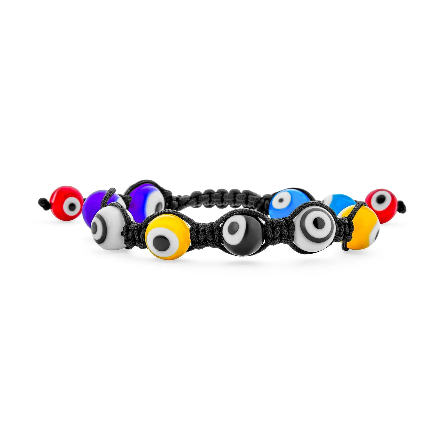 Black Braided Cord Amulet Multi Color Evil Eye Bracelet Adjustable Gold Plated