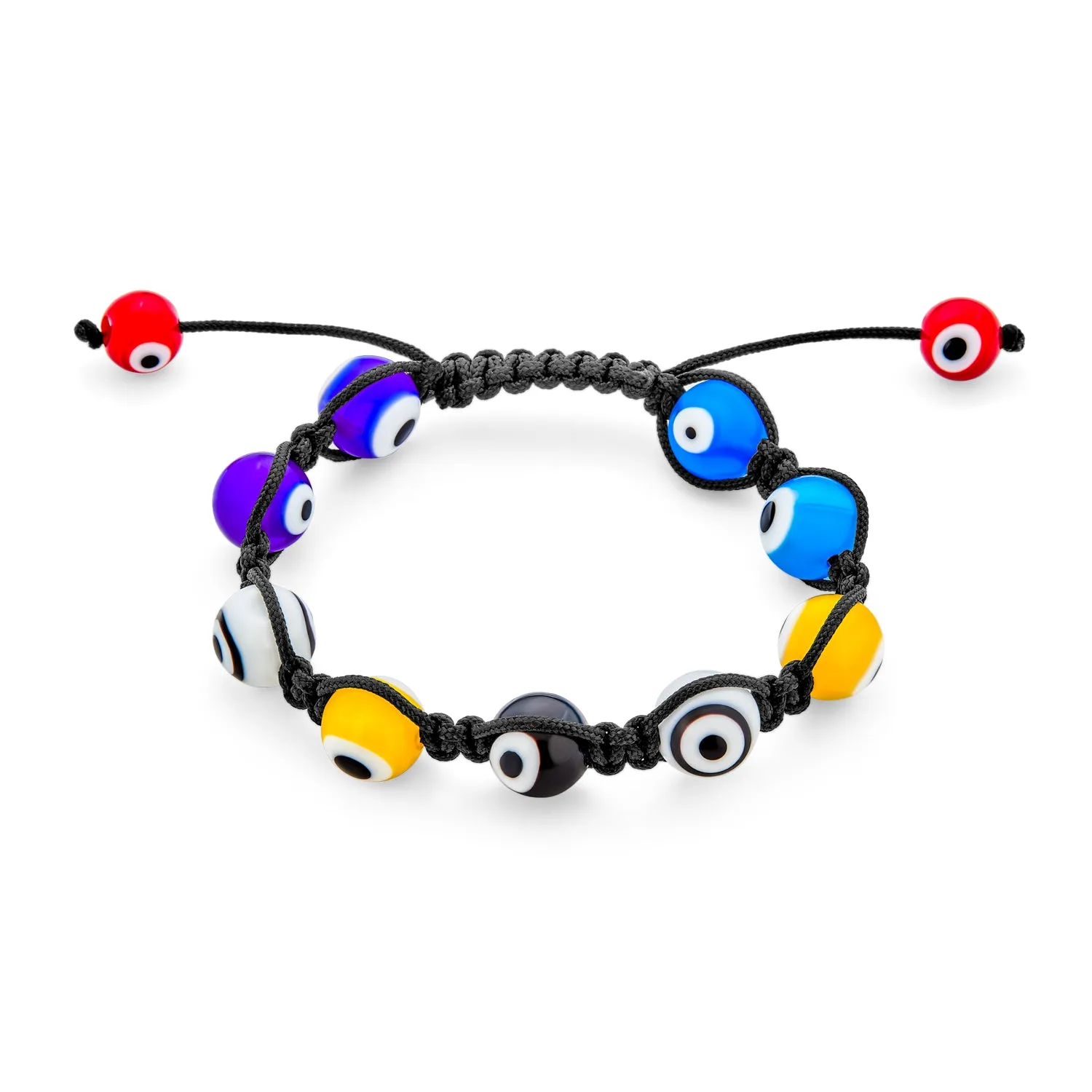 Black Braided Cord Amulet Multi Color Evil Eye Bracelet Adjustable Gold Plated