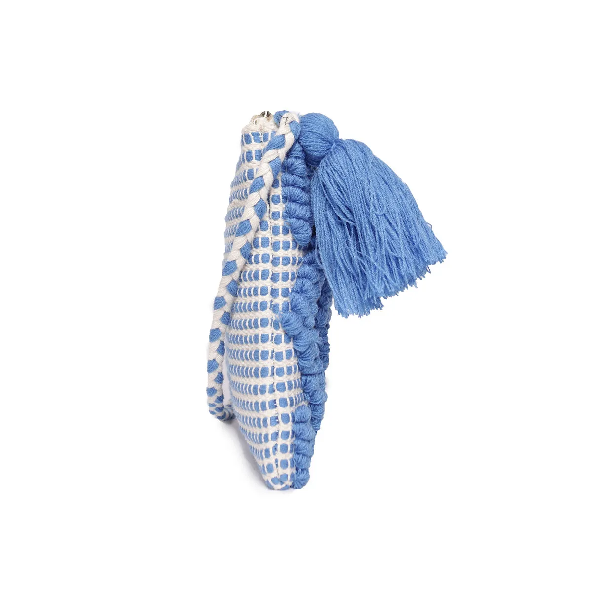 Blue Colour  Handloom Makeup/Travel Pouch With Beautiful Tassel And Braided Shoulder Handle