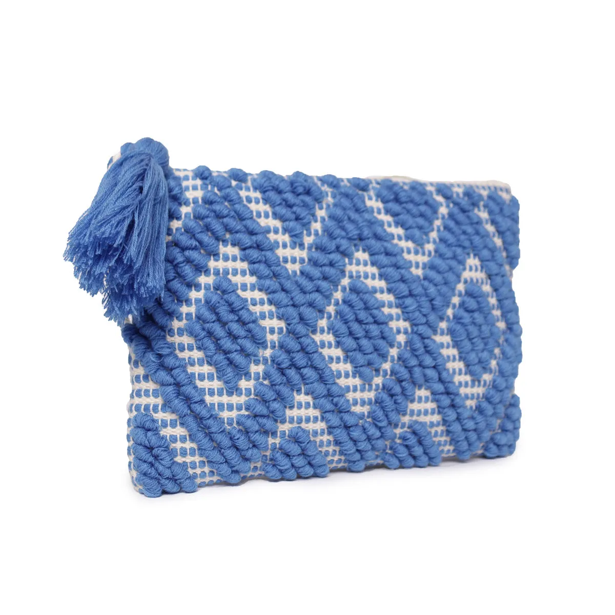 Blue Colour  Handloom Makeup/Travel Pouch With Beautiful Tassel And Braided Shoulder Handle