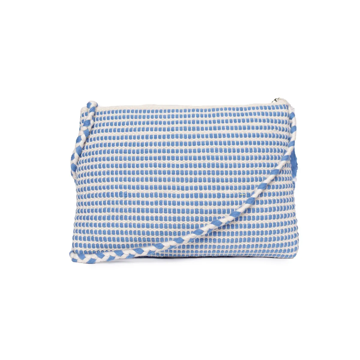 Blue Colour  Handloom Makeup/Travel Pouch With Beautiful Tassel And Braided Shoulder Handle