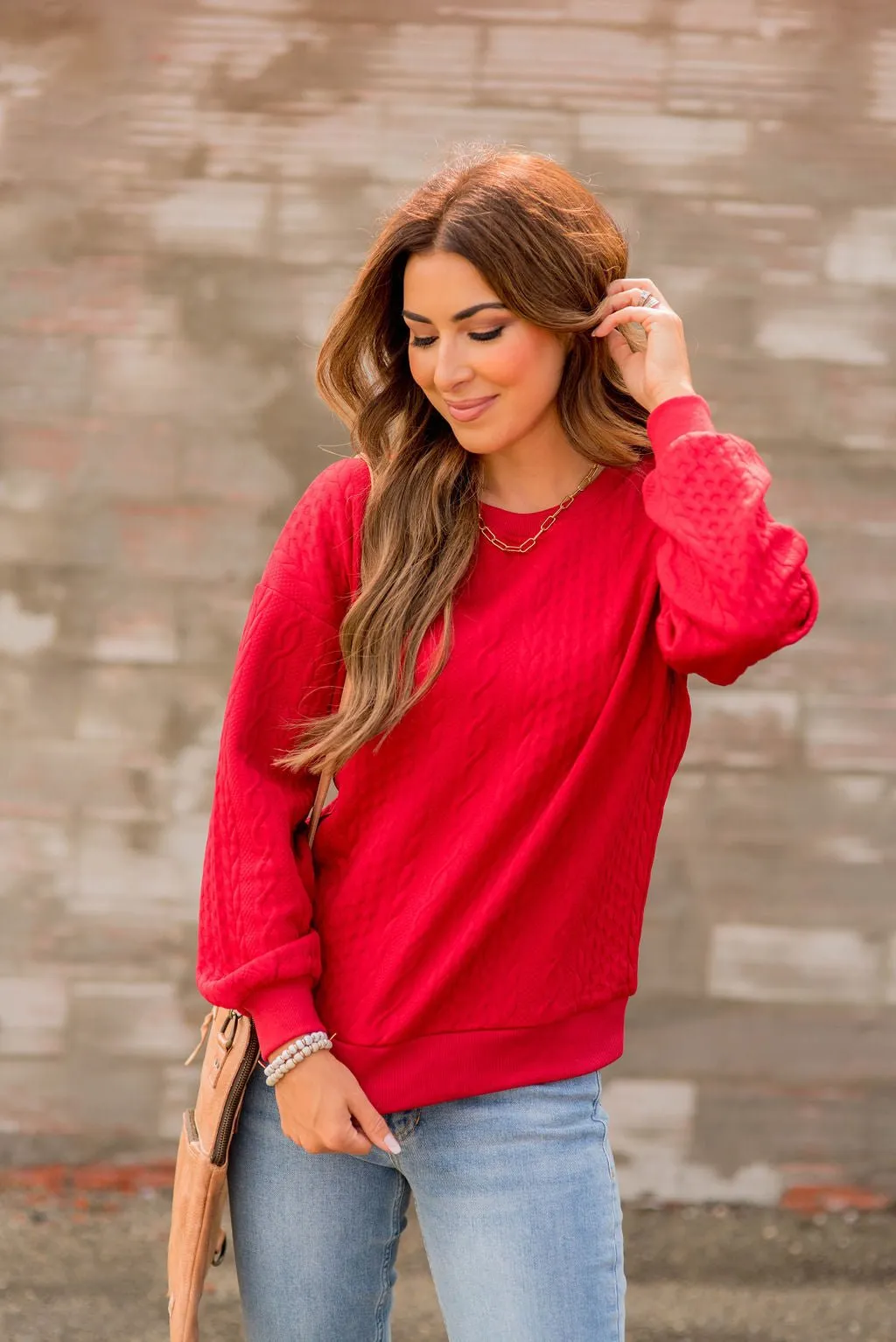 Braided Balloon Sleeve Sweatshirt