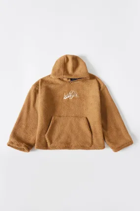 BROWN SHERPA LOGO HOODIE