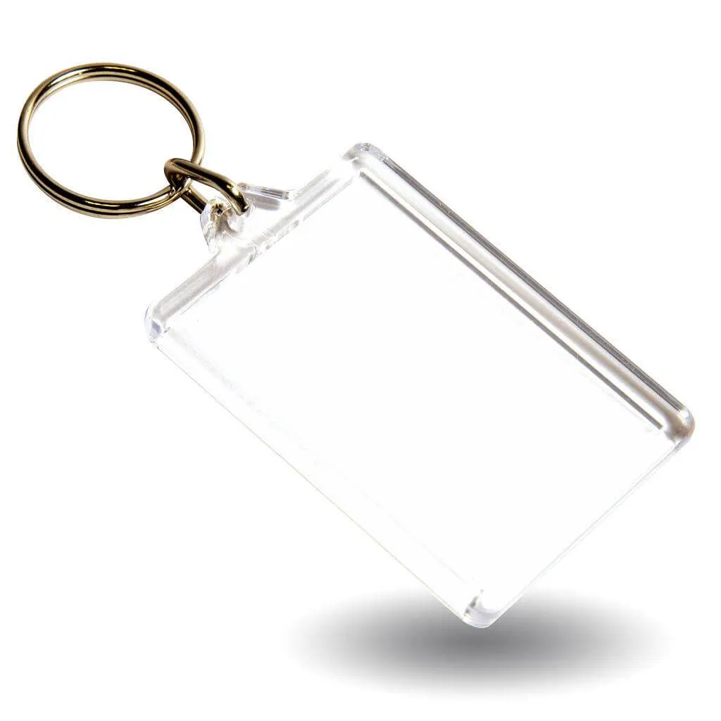 C1 Rectangular Blank Plastic Photo Insert Keyring - 50 x 35mm - Individually Bagged - Pack of 10