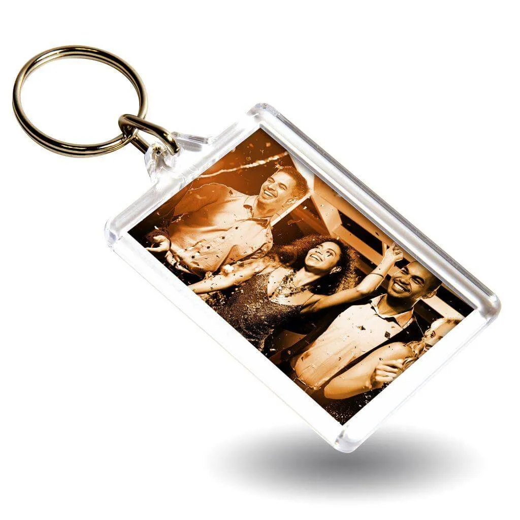 C1 Rectangular Blank Plastic Photo Insert Keyring - 50 x 35mm - Individually Bagged - Pack of 10