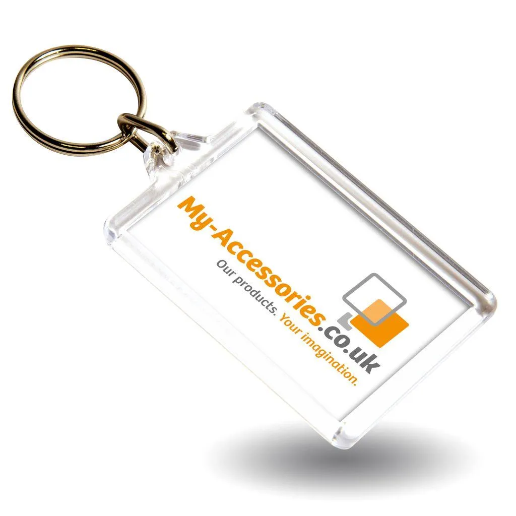 C1 Rectangular Blank Plastic Photo Insert Keyring - 50 x 35mm - Pack of 50