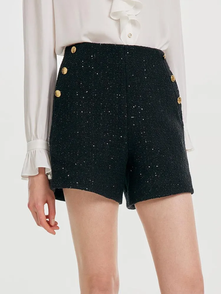 Elegant Black Tweed Shorts