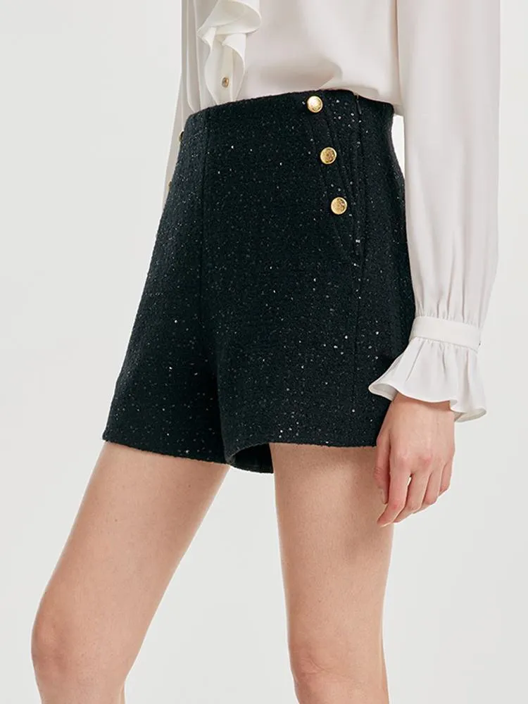 Elegant Black Tweed Shorts