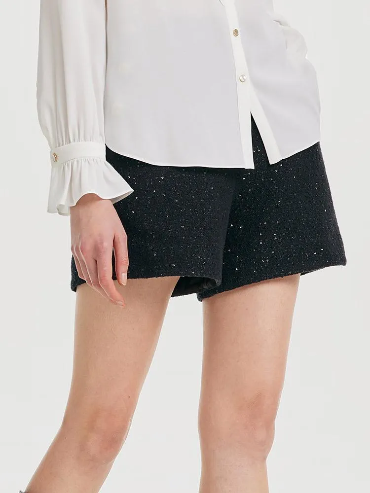 Elegant Black Tweed Shorts