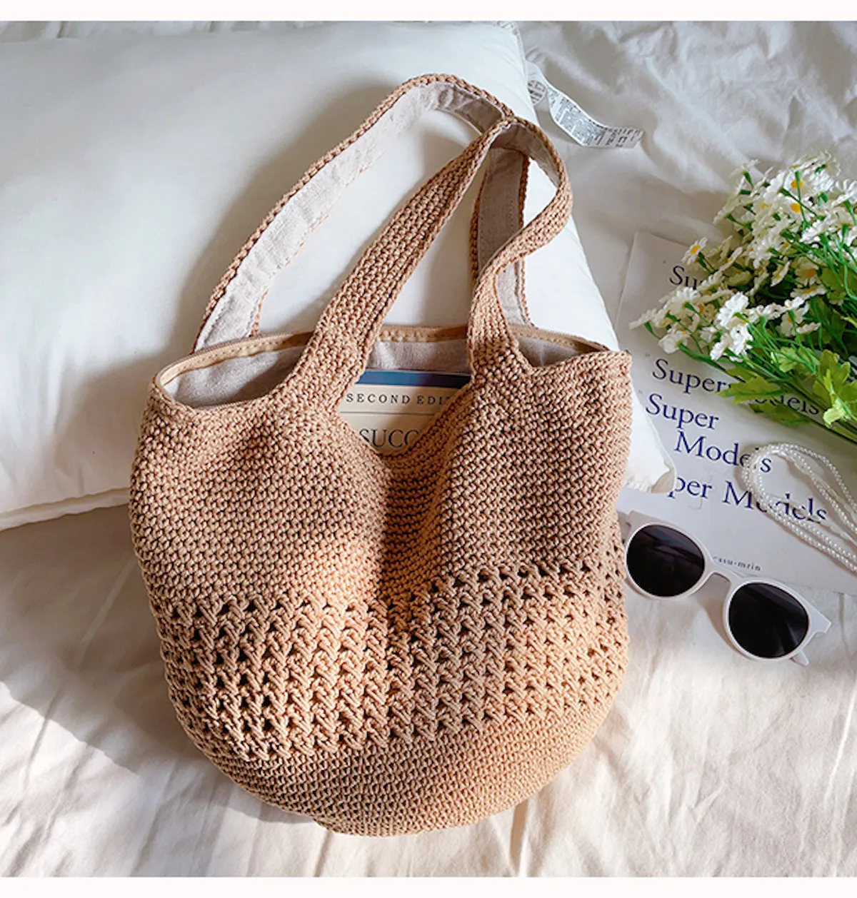 Elena Handbags Crochet Cotton Bucket Bag