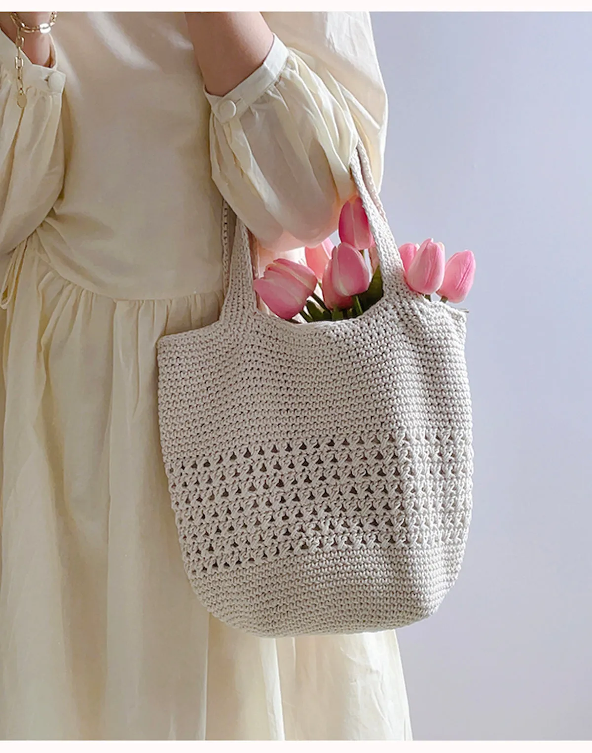 Elena Handbags Crochet Cotton Bucket Bag