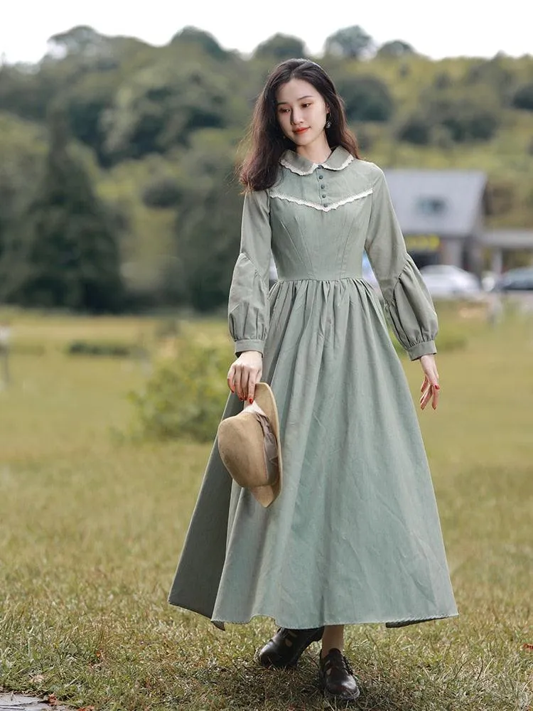 Elise Dress For Women Medieval Vintage Elegant Slim Long Lantern Sleeve Dress Peter Pan Collar Maxi Dress