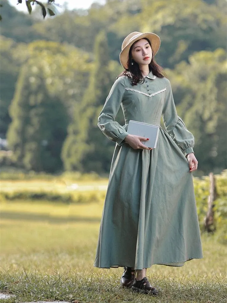 Elise Dress For Women Medieval Vintage Elegant Slim Long Lantern Sleeve Dress Peter Pan Collar Maxi Dress