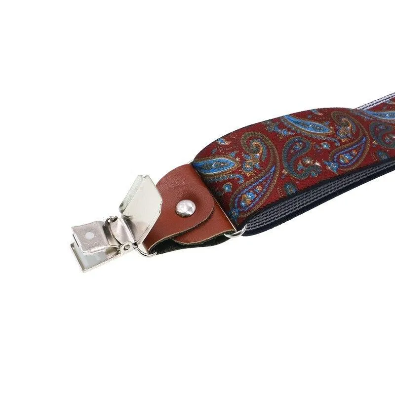 Florin Patterned Retro Leather 4 Clip Business Suspenders 35 mm