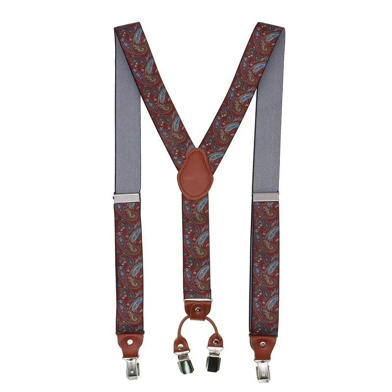 Florin Patterned Retro Leather 4 Clip Business Suspenders 35 mm