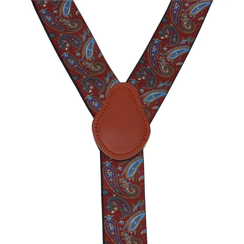 Florin Patterned Retro Leather 4 Clip Business Suspenders 35 mm