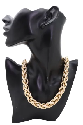 Gold Double Braided Chain Link Necklace