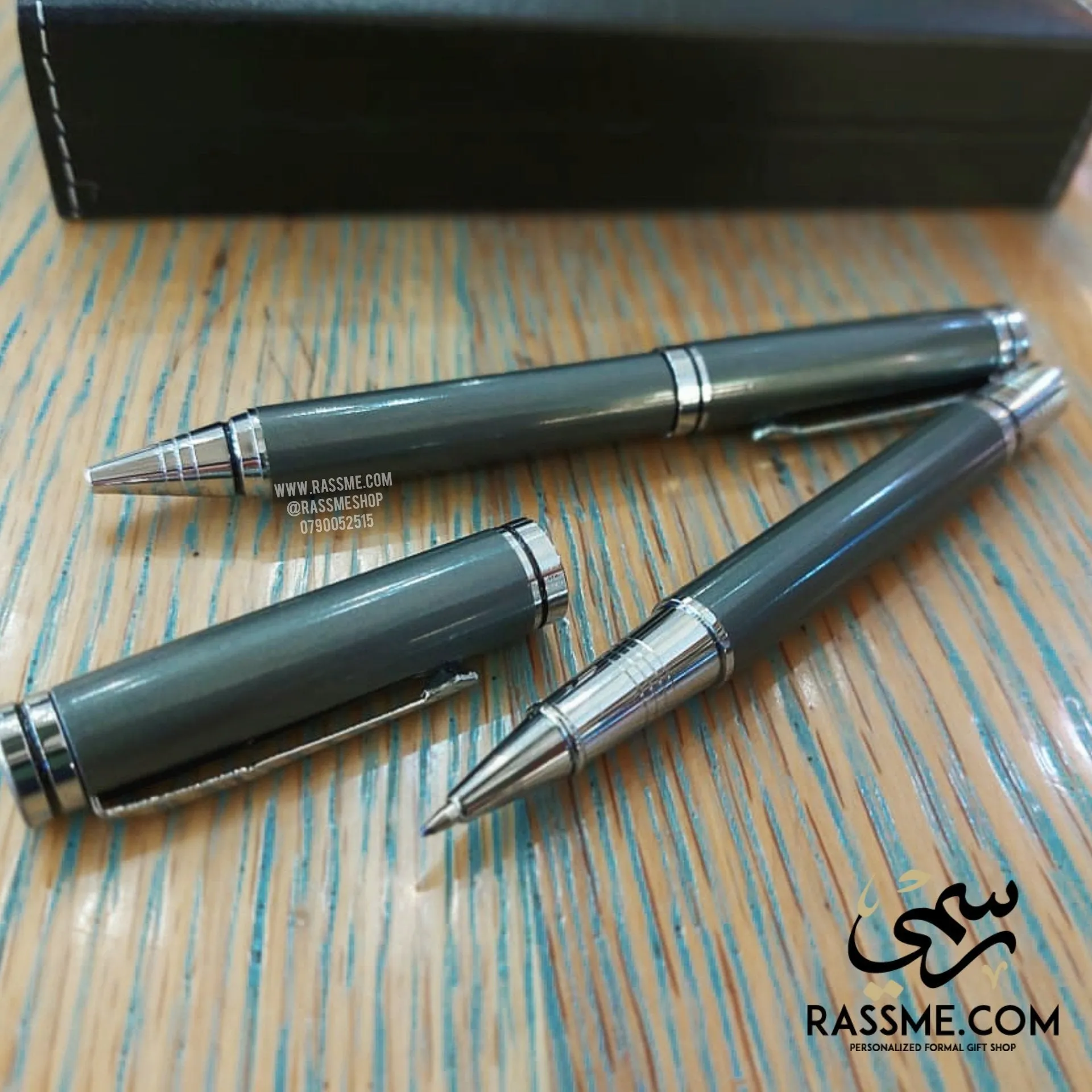 High Quality Silver Pen Set With Elegant Wooden Box - Free Engraving