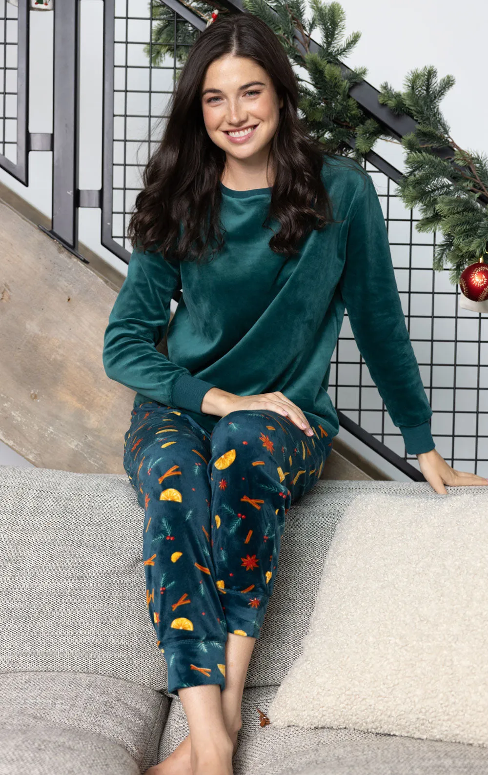 Holiday Garland Women's Velour Pajamas- Pet & Owner