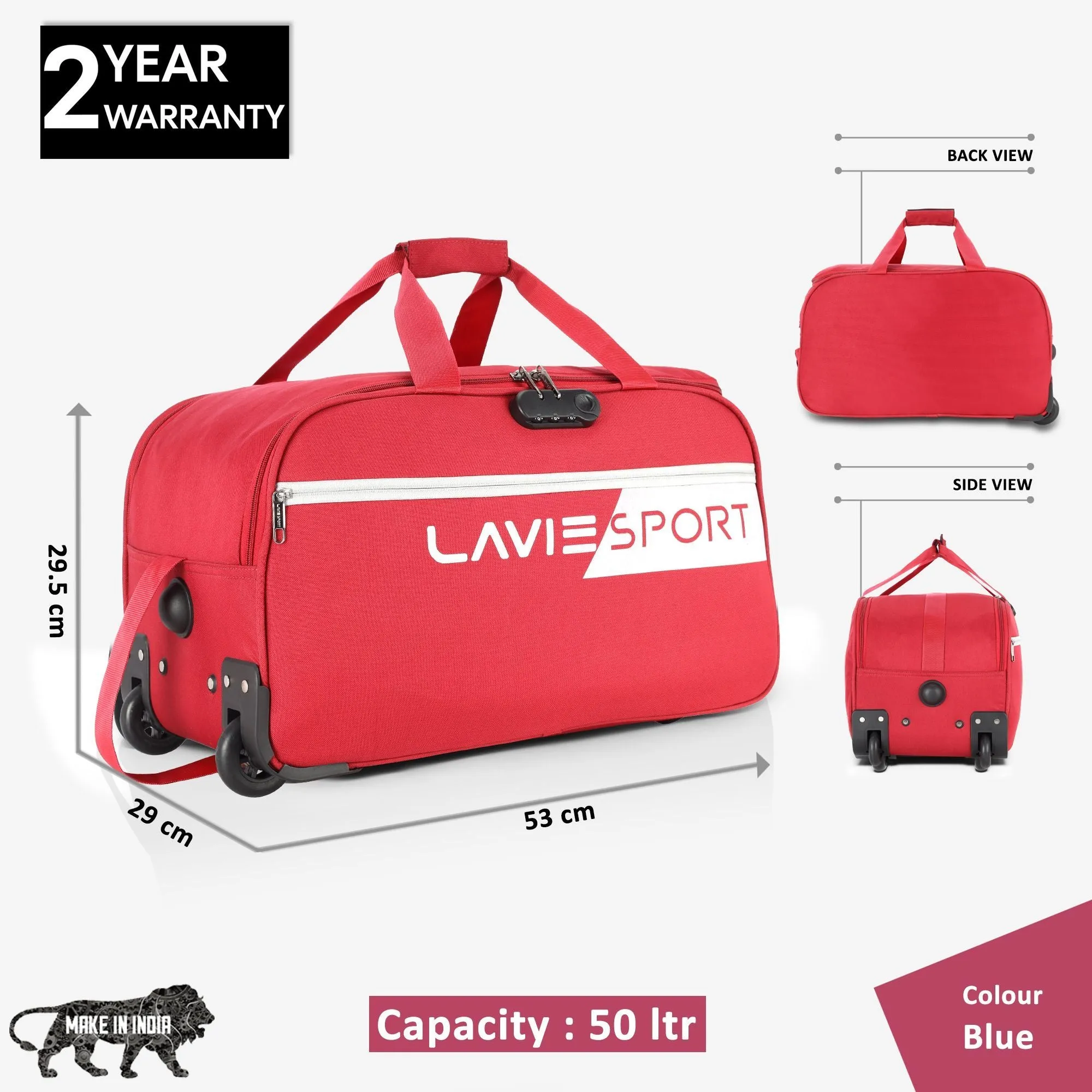 Lavie Sport 53 cms Camelot Wheel Duffle Bag With Combi Lock | Red