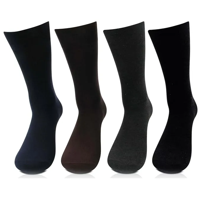 Men Cotton Odour Free Multicolored Plain Socks- Pack of 4