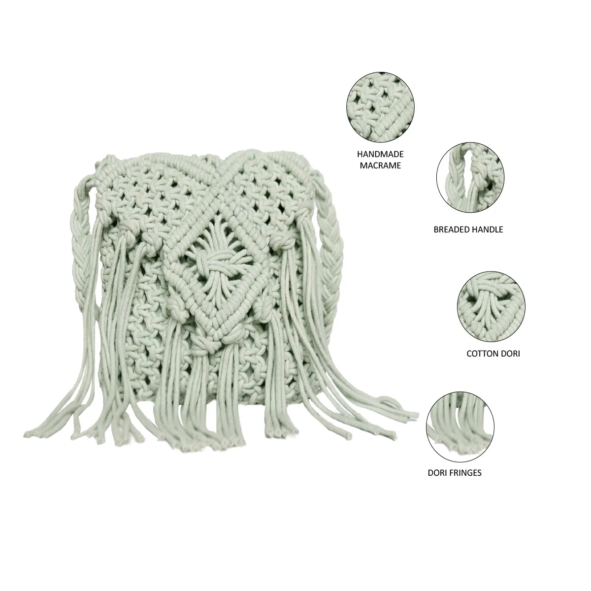 Mint Macrame Flapover Crossbody Sling Bag