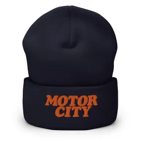 Motor City Embroidered Cuffed Beanie - Navy / Orange