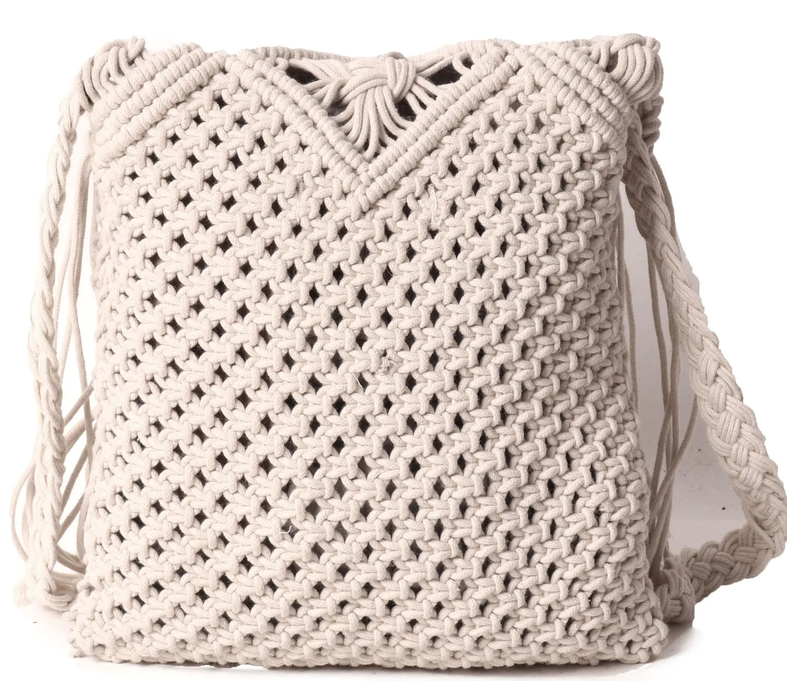 Natural Cord Macrame Flapover Sling Bag