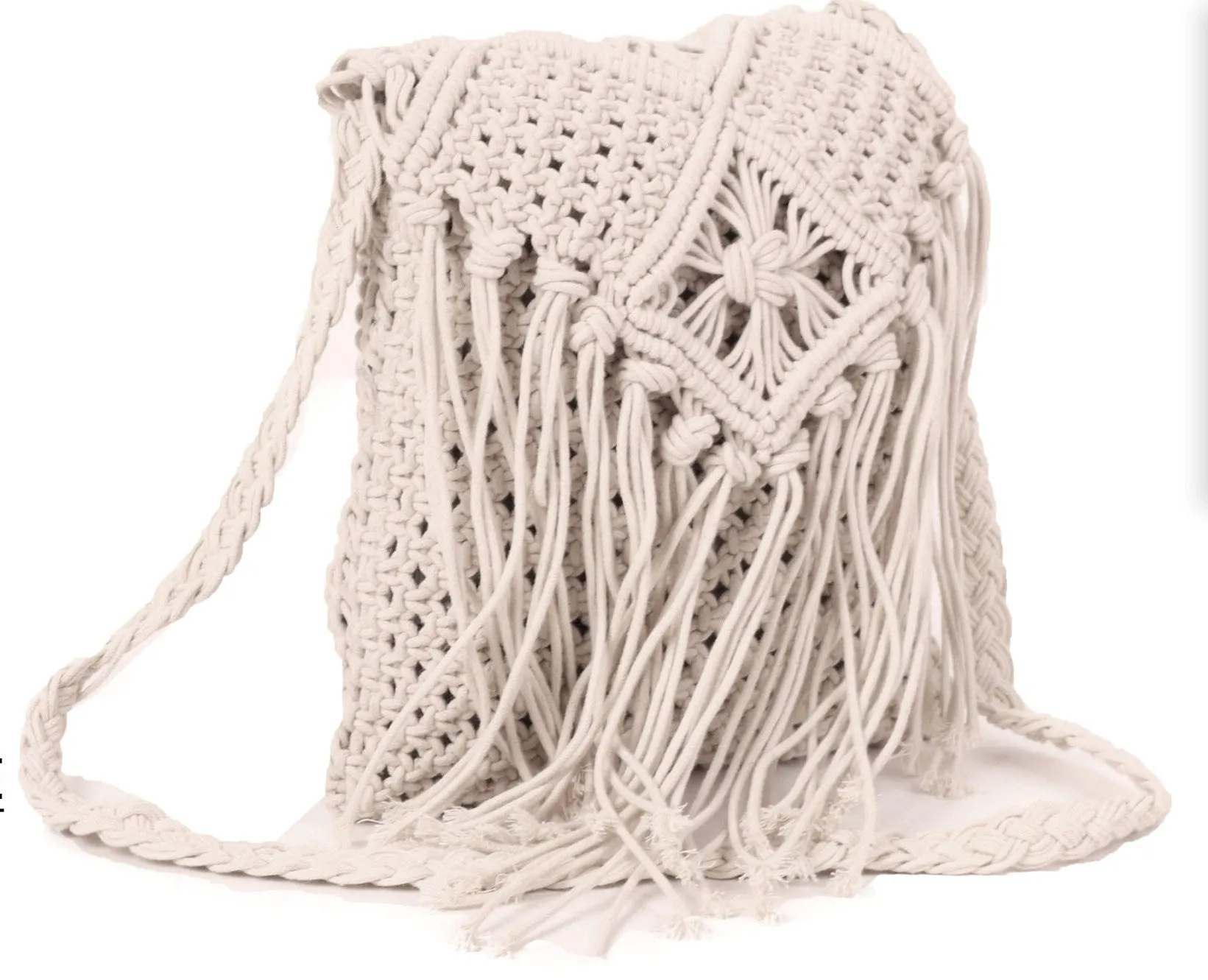 Natural Cord Macrame Flapover Sling Bag