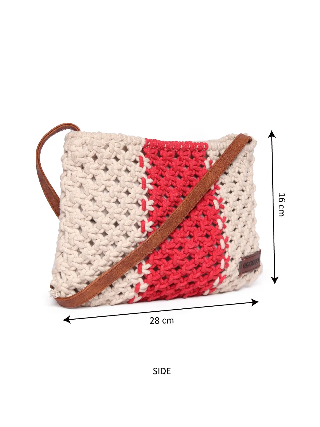 Natural/Red Macrame Crossbody Sling Bag