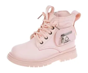 Pink Faux Leather Martin Boots