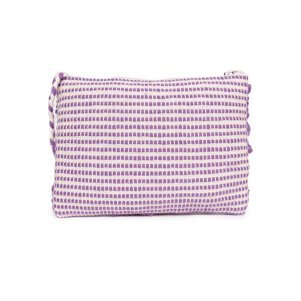 Purple Colour Handloom Makeup/Travel Pouch With Beautiful Tassel And Braided Shoulder Handle