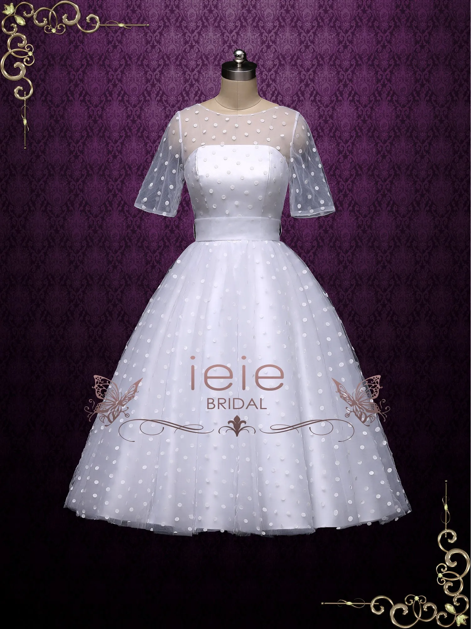 Ready to Wear Retro Tea Length Wedding Dress with Polka Dot BRIDGET