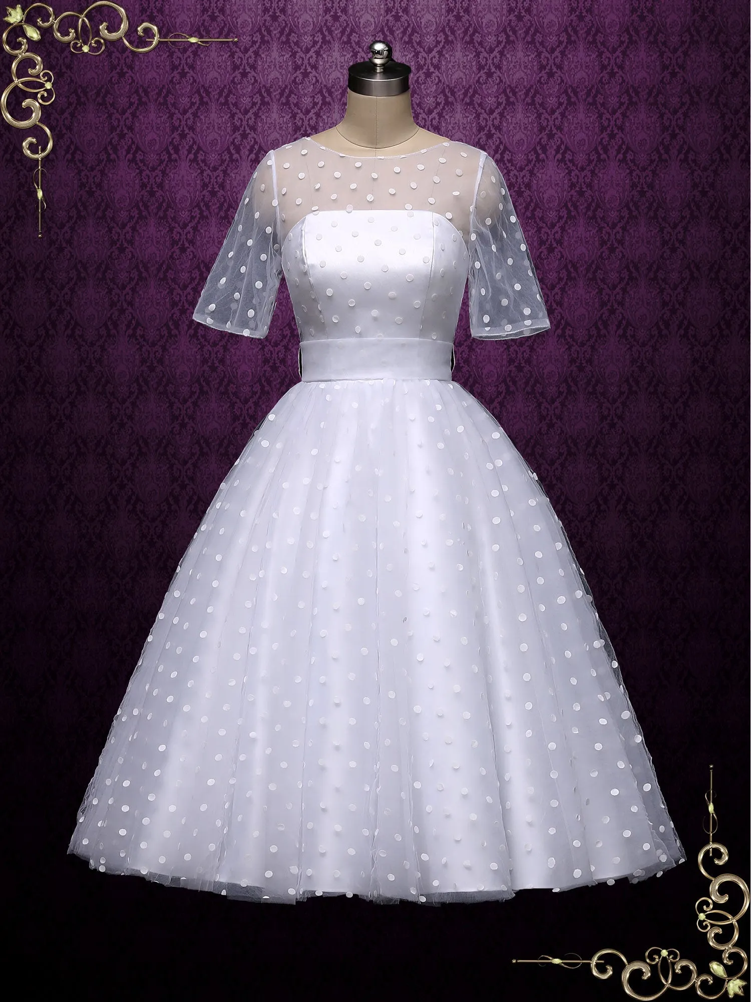 Ready to Wear Retro Tea Length Wedding Dress with Polka Dot BRIDGET