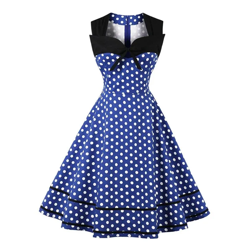 Retro Polka Dot 1950S Tie Neck Sweetheart Dress, Women Party Elegant Vintage Sleeveless Rockabilly Pinup Dress