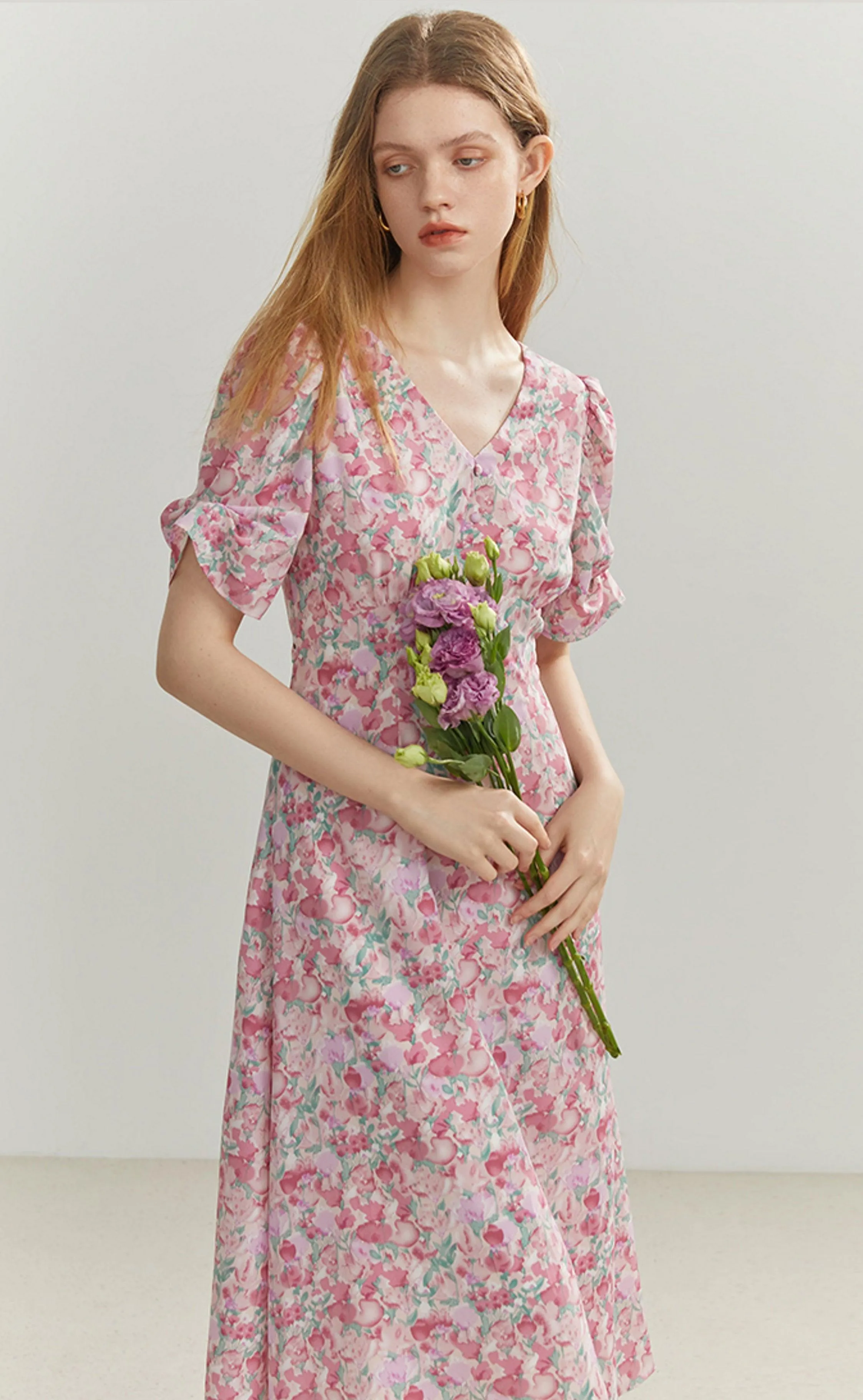 Sadie French Floral Artistic Sense Dress V-neck Elegant Retro Dress, Beach Dress